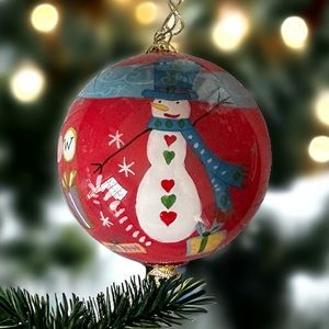 Pier 1 Li Bien Let It Snow 2008 Snowman Christmas Holiday Glass Ornament Paint
